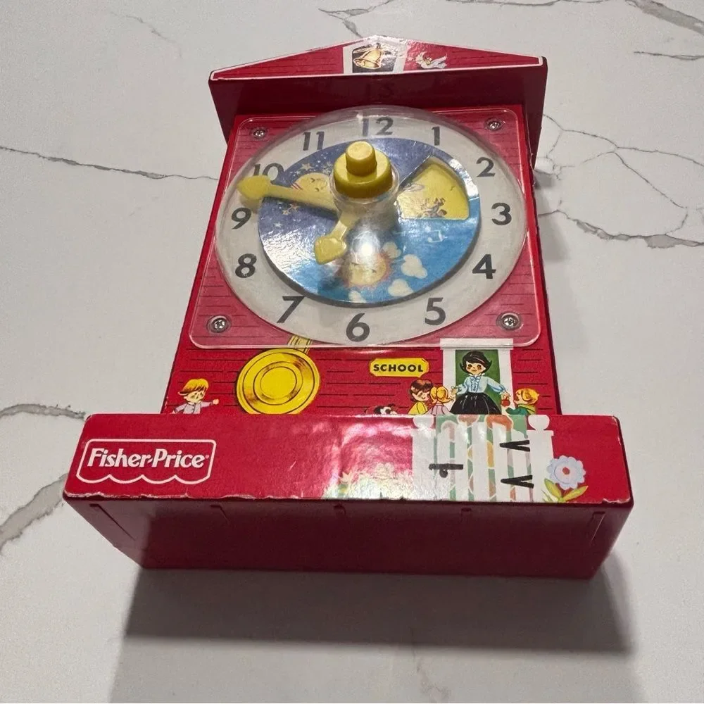 Vintage Fisher-Price Little Red School House Music Box Teaching Clock 2005 WORKS